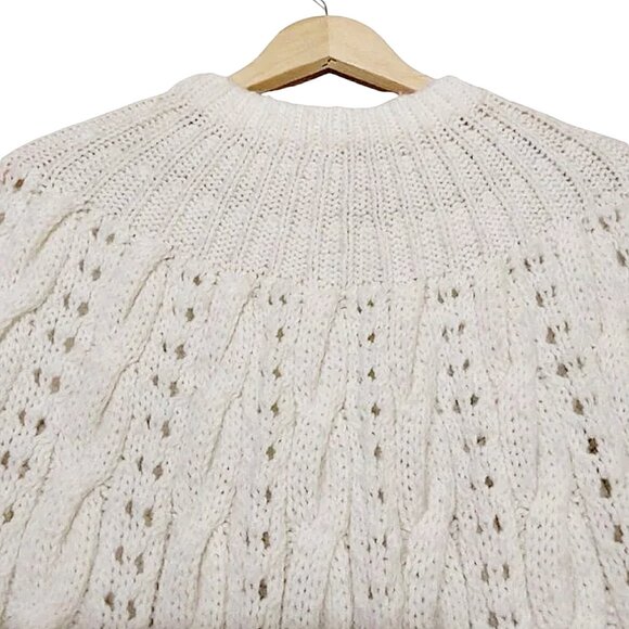 Vintage Handmade Crochet Cable Knit Button Fringe Poncho Cardigan - Great Cond - Picture 8 of 10